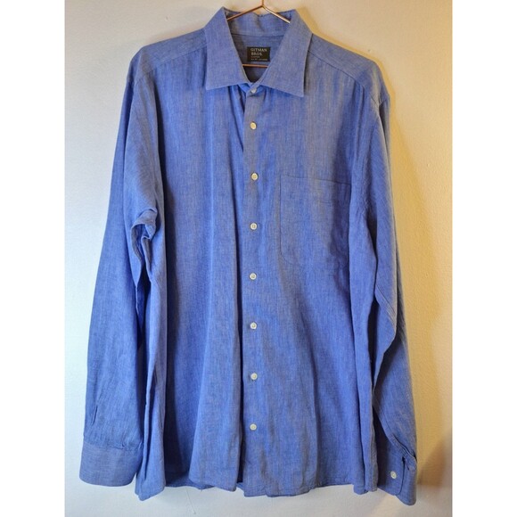 GITMAN BROS. Linen Cotton Button Down Shirt Men's Sz XL Blue L/S Preppy Coastal - Picture 1 of 9